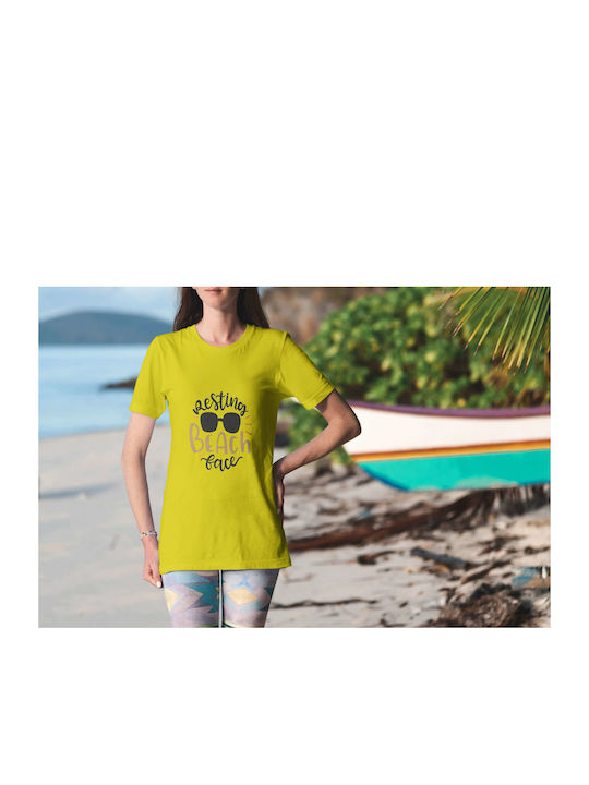 Resting Beach Face T-shirt Yellow Cotton