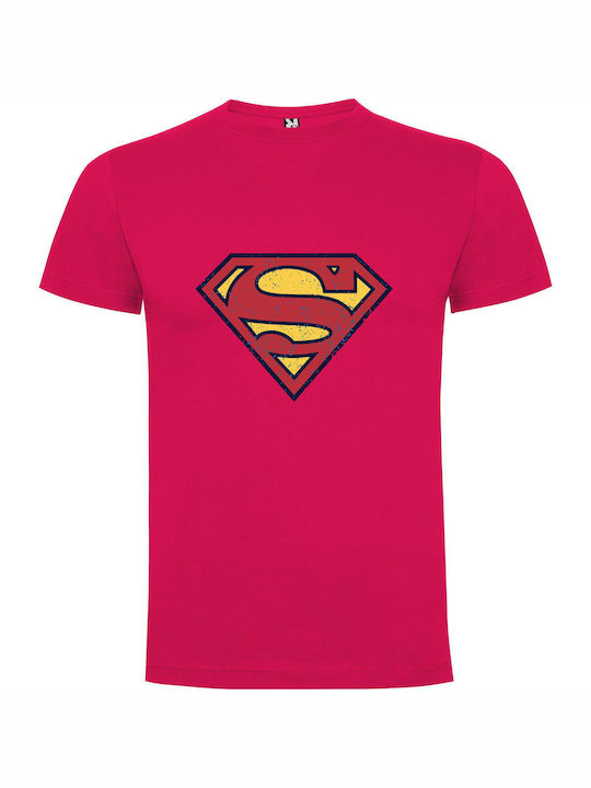 Vintage Superman Emblem T-shirt Superman Φούξια Βαμβακερό