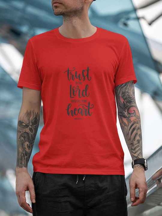 Trust In The Lord Quote T-shirt Red Cotton