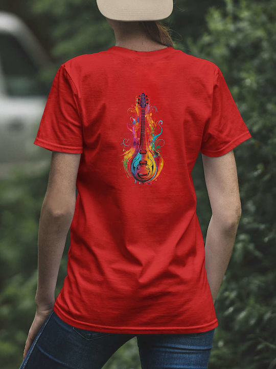 Colorful Guitar Splash Art T-shirt Red Cotton