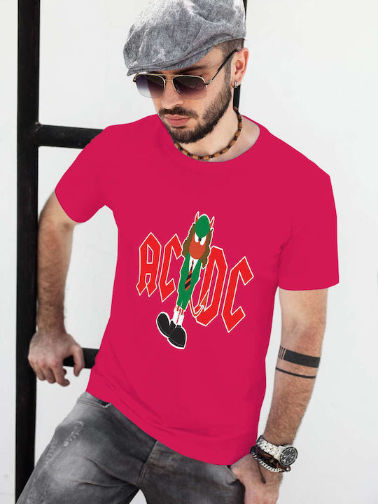 Cartoon Devil T-shirt AC/DC Fuchsia Cotton