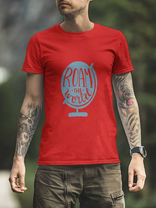 Roam The World T-shirt Red Cotton