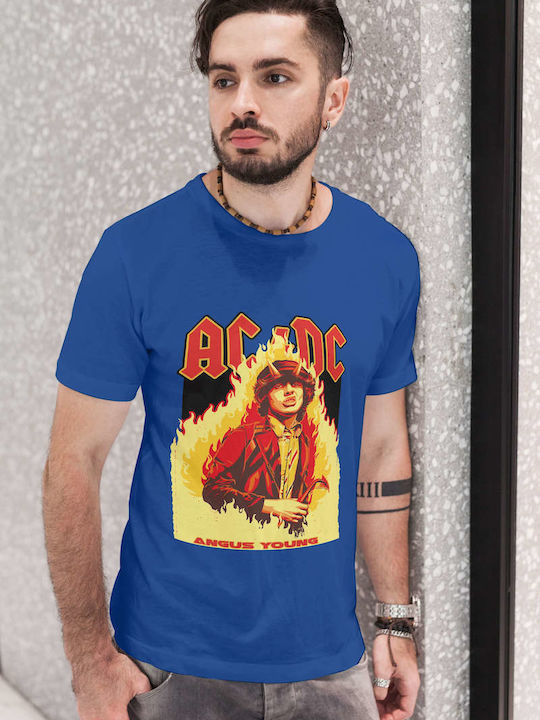 Ac/dc Angus Young Poster T-shirt AC/DC Blue Cotton