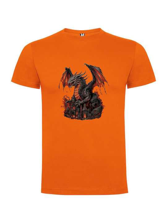 Regal Fiery Dragon T-shirt Orange Cotton