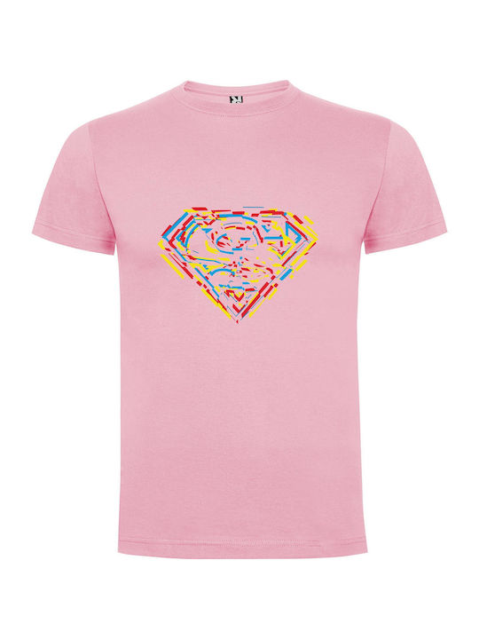 Glowing Superman Emblem: Superflat T-shirt Superman Pink Cotton