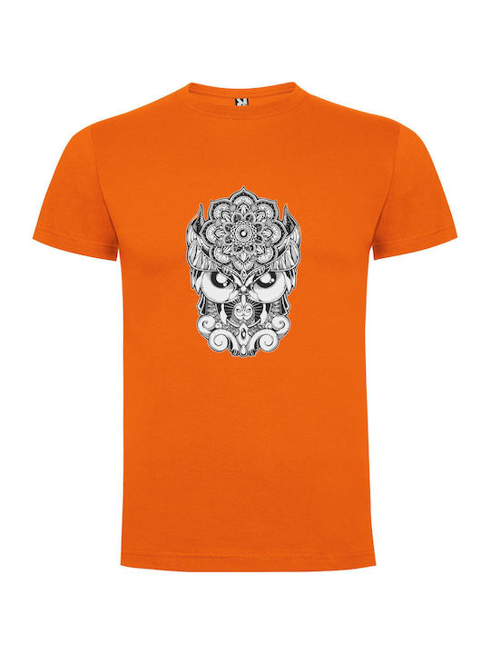 Divine Intricate Owl T-shirt Orange Cotton