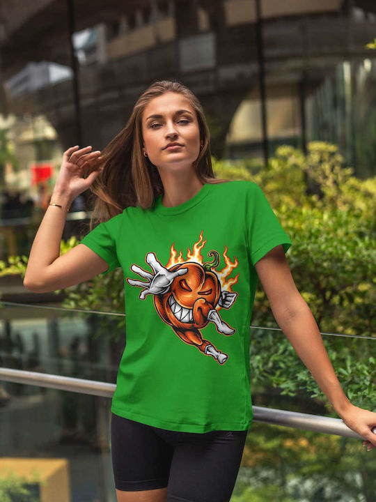 Flaming Pumpkin Warrior Tricou Verde Bumbac