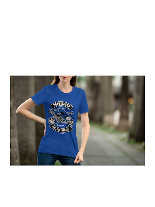 Road Racer Vintage Garage T-shirt Blue Cotton