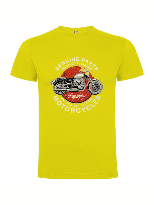 Chromed Speed: Graphic Motorcycle Tricou Galben Bumbac