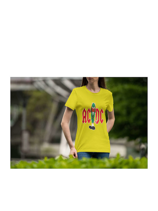 Cartoon Devil T-shirt AC/DC Yellow Cotton