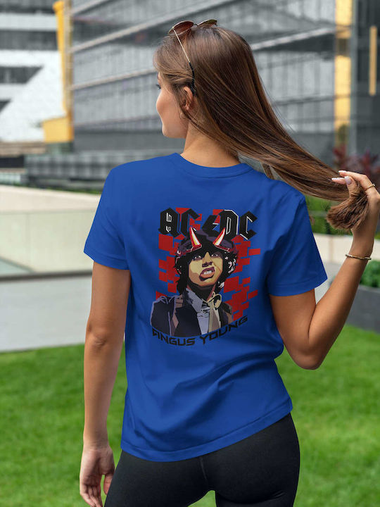 Ac/dc Themed Art T-shirt AC/DC Blue Cotton