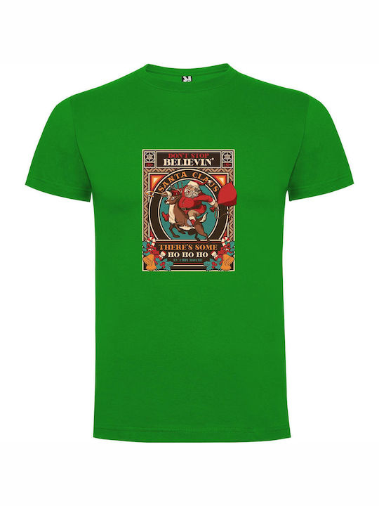 Jingle Bells: Vintage Santa T-shirt Green Cotton