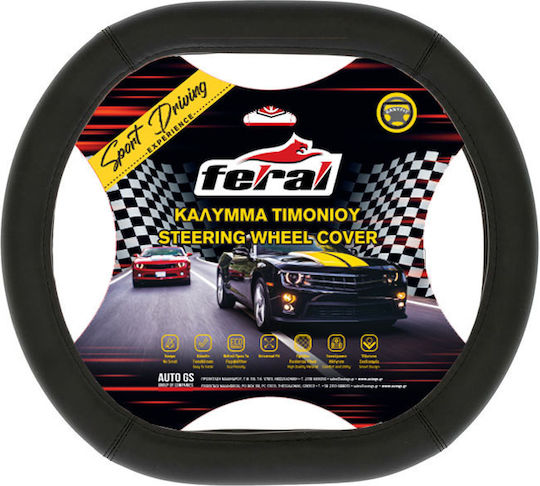 Auto Gs Car Steering Wheel Cover with Diameter 35cm made of Leatherette Black with Black Stitching