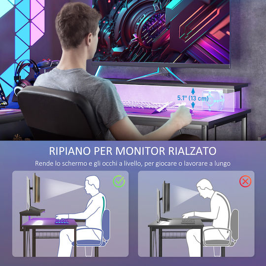 Γωνιακό Γραφείο Gaming με LED & USB θύρες 110x80x73.5εκ. Μαύρο Γωνιακό Γραφείο Gaming με LED & USB θύρες 110x80x73.5εκ. Μαύρο