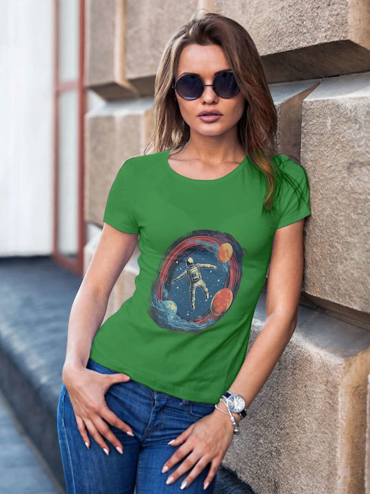 Astronaut In Colorful Space T-shirt Green Cotton