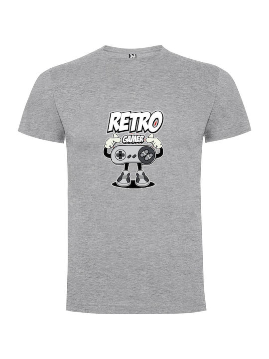 Nostalgic Pixel Power T-shirt Gray Cotton