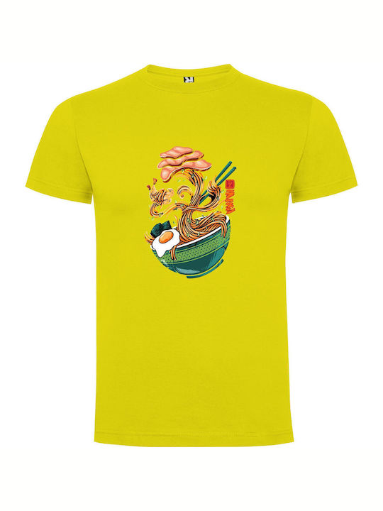 Egg-topped Magic Noodles Tricou Galben Bumbac