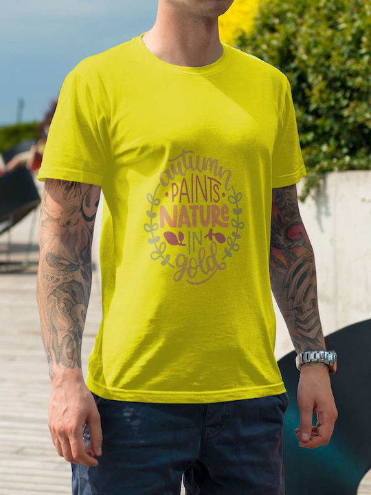 Autumn Nature Quote T-shirt Yellow Cotton