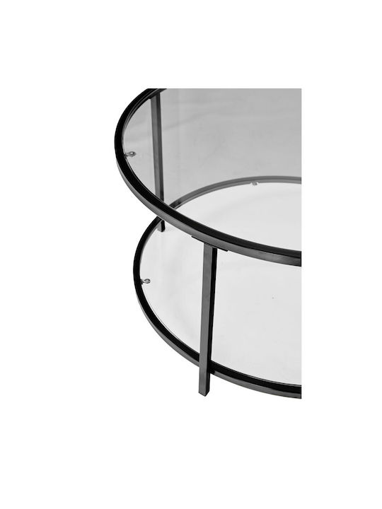 Round Central Coffee Table Moon Glass Transparent Black W80xL80xH42cm
