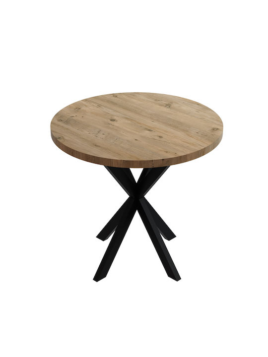Kalipso Round Table Kitchen Wooden with Metal Frame Natural Shade and Black 70x70x75cm