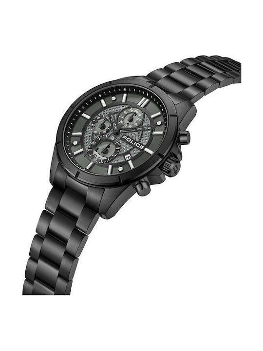 Police Herrenuhr Chronograph Batterie mit Schwarz Metallarmband