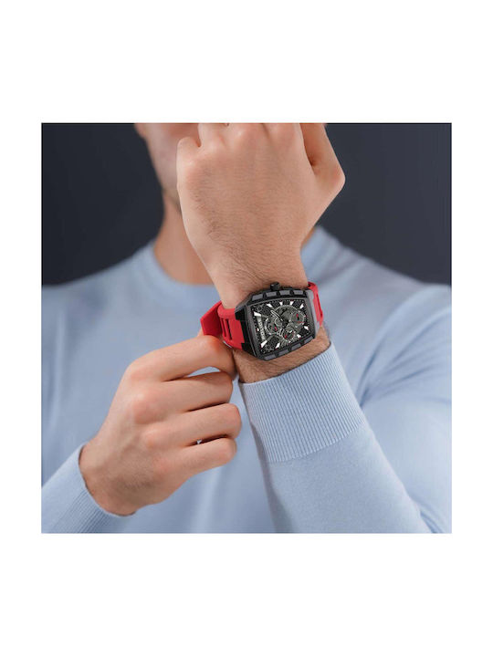 Police Watch Battery with Red Rubber Strap