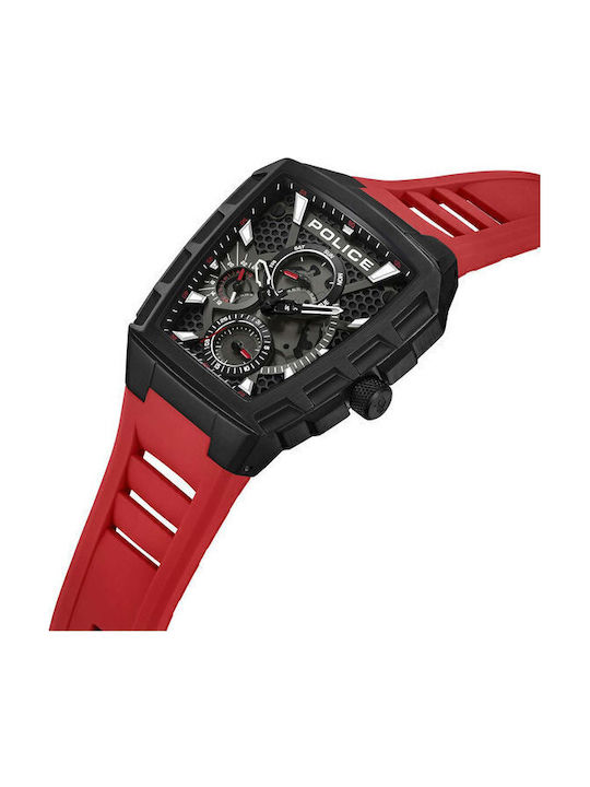 Police Men's Watch Battery with Red Rubber Strap