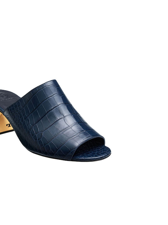 Tory Burch Leder Mules mit Absatz in Marineblau Farbe