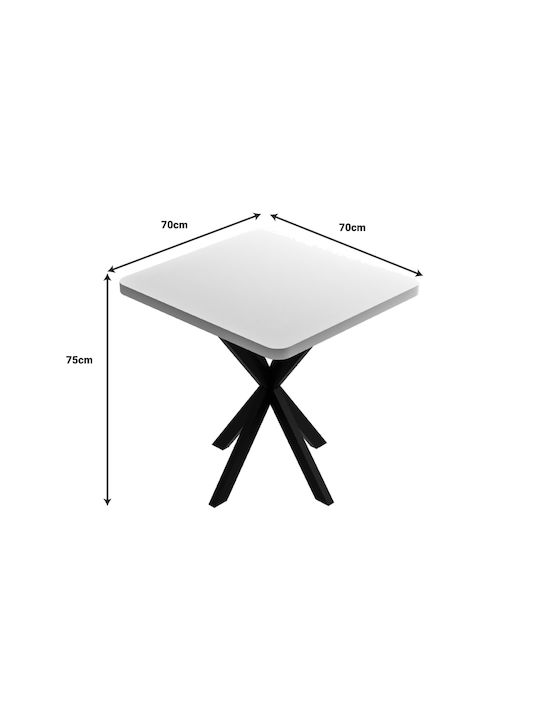 Prestone Square Table Dining Room Wooden with Metal Frame White Shade 70x70x75cm