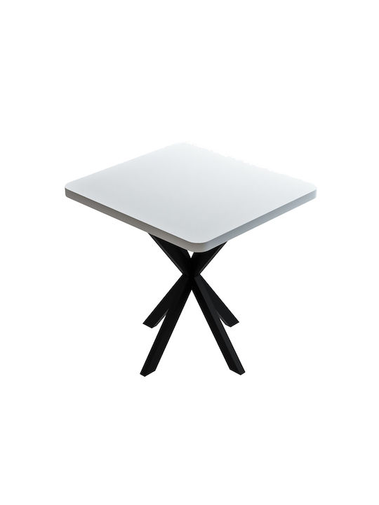 Prestone Square Table Dining Room Wooden with Metal Frame White Shade 70x70x75cm