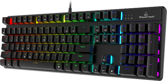 Powertech PT-1254 Gaming Mechanical Keyboard with Custom switches and RGB lighting (Greek)