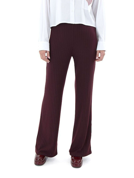 Twenty 29 Women's Fabric Trousers with Elastic in Regular Fit Burgundy