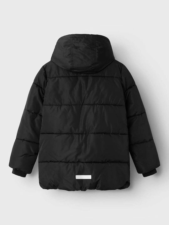 Kinder Steppjacke Lang mit Kapuze Black