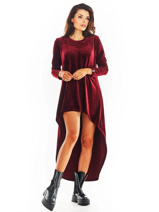 Awama Midi Βραδινό Φόρεμα Δερμάτινο Burgundy A379_CLARET