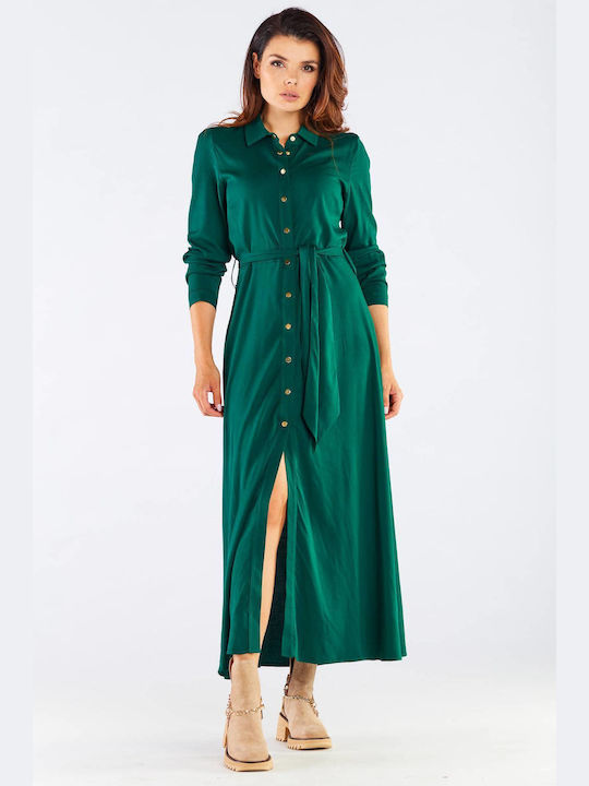 Awama Rochii de vară pentru femei Maxi Rochie cu cămașă Rochie Green A451_GREEN