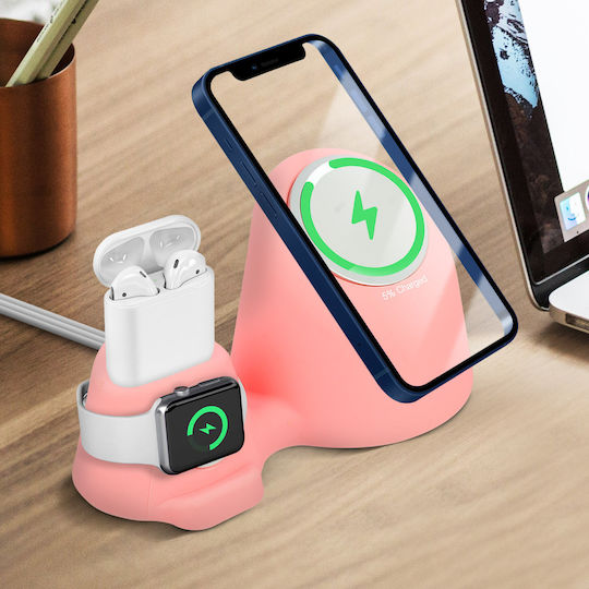Magsafe Desktop Support Apple Watch Airpods 3 In 1 Dock Pink