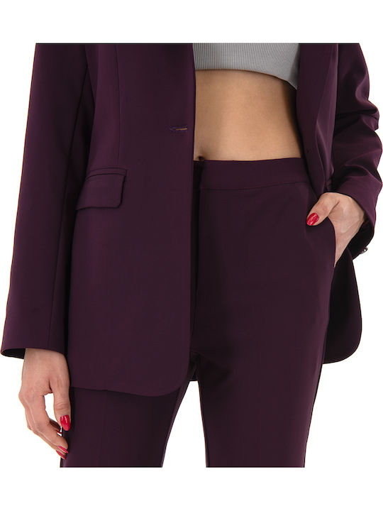 Damen Hoch tailliert Stoff Hose Bordeaux
