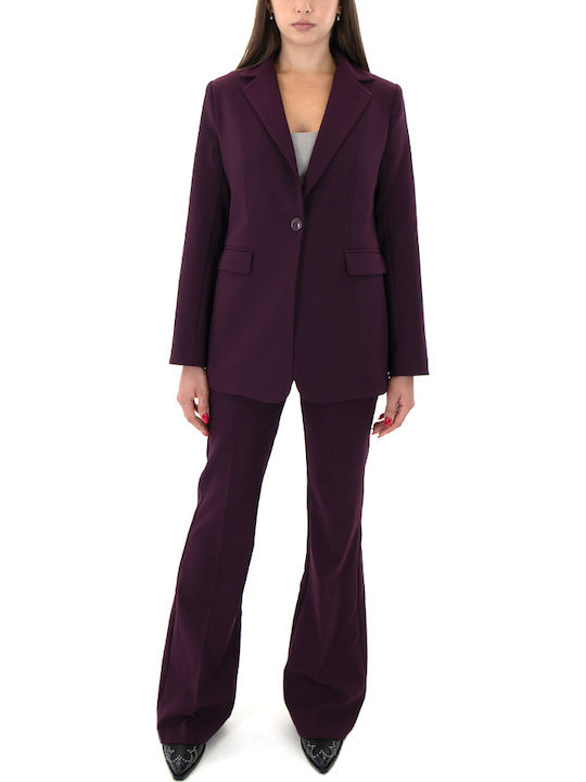 Damen Hoch tailliert Stoff Hose Bordeaux