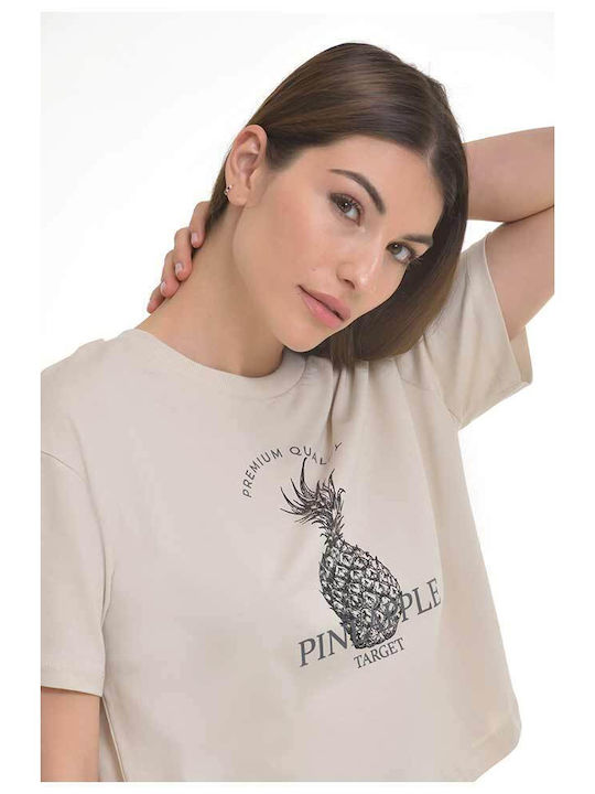 Women's Summer Crop Top Cotton Short Sleeve Pineapple