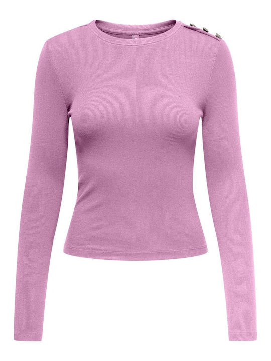 Only Damen Bluse Baumwolle Langärmelig Pink