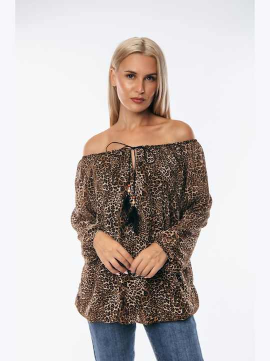 Dress Up pentru Femei Bluză Animal Print Neagră