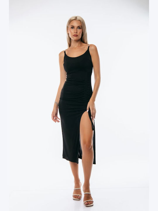 Dress Up Summer Evening Dress with Slit Black