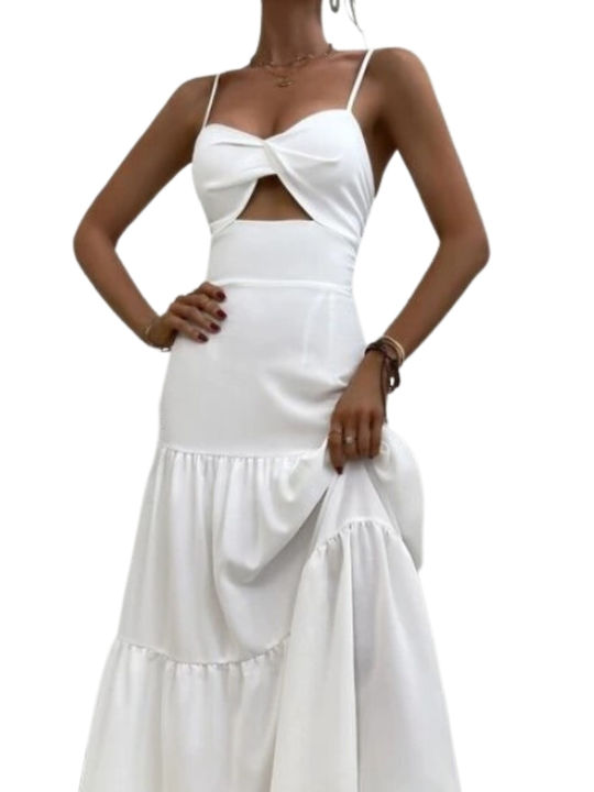 Fasardi Sommer Maxi Kleid mit Schlitz White