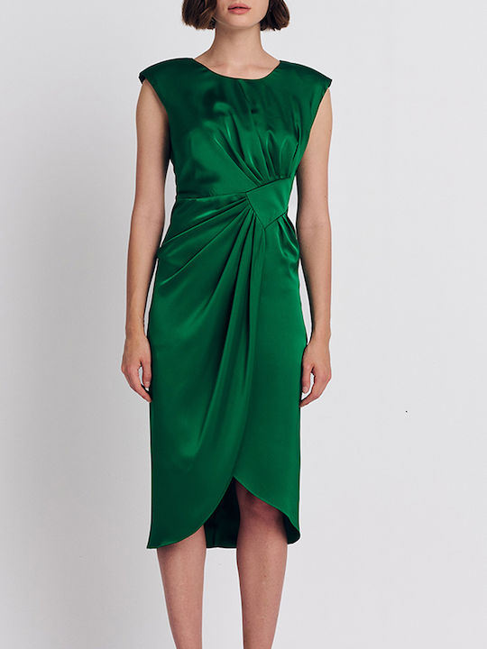 Forel Midi Abendkleid Satin Wickel Πρασινο Green