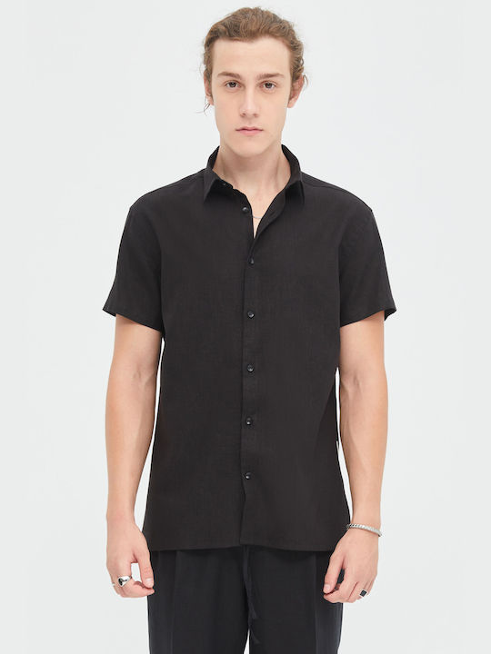 Aristoteli Bitsiani Men's Shirt Short Sleeve Linen Black