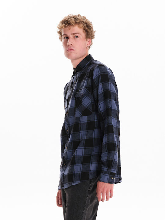 Emerson Men's Shirt Long Sleeve Flannel Checked Purple