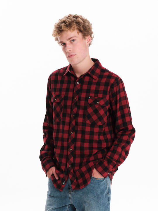 Emerson Men's Shirt Long Sleeve Flannel Checked Red