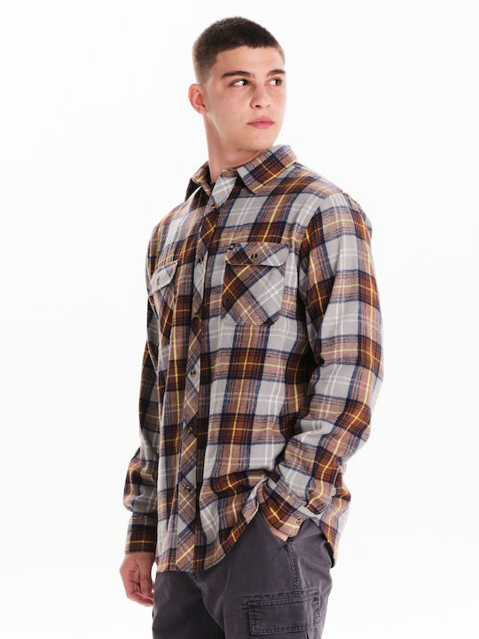 Emerson Men's Shirt Long Sleeve Flannel Checked Brown