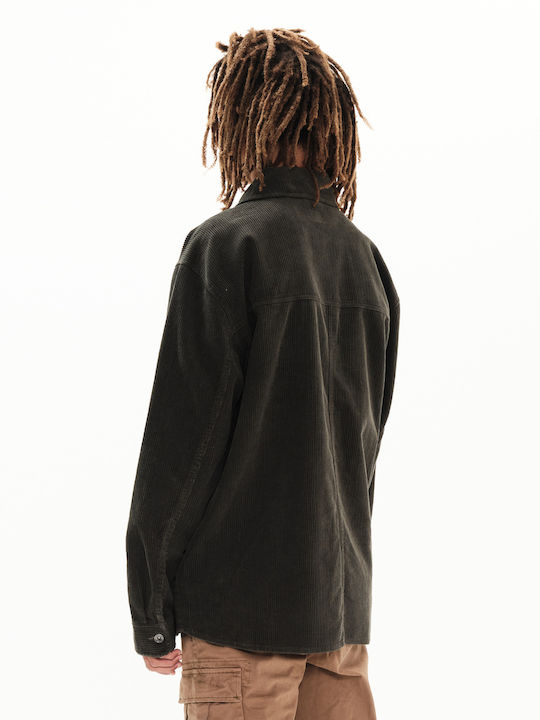 Long Sleeve Corduroy Overshirt in Regular Fit Green
