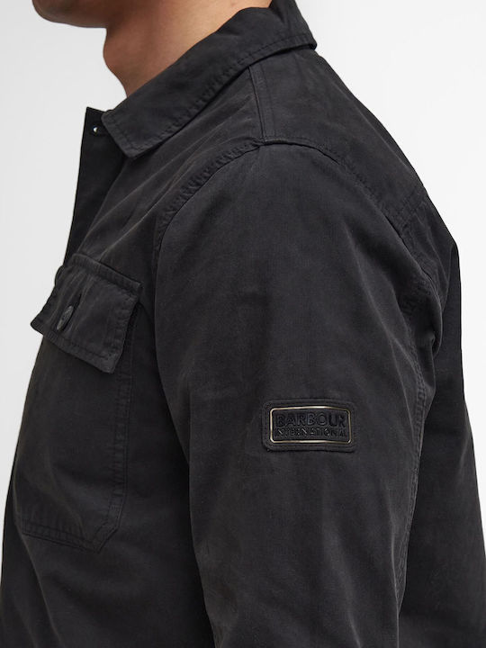 Μακρυμάνικo Βαμβακερό Overshirt σε Κανονική Γραμμή Black